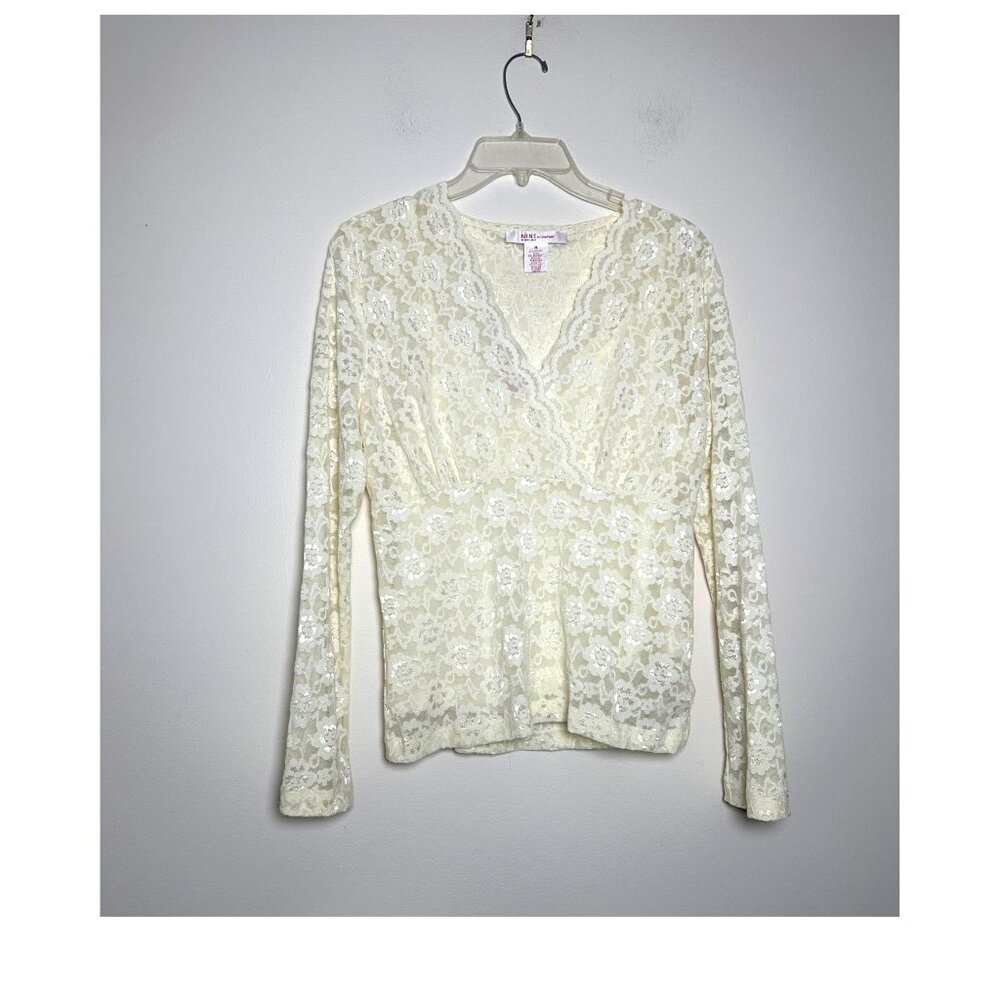 Vintage Nine & Company Babydoll Sheer Lace Long Sleeve Top With Inner Cami Sz M